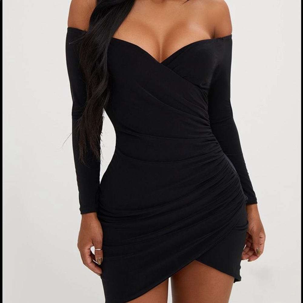 Shape Black Ruched Bardot Bodycon Dress